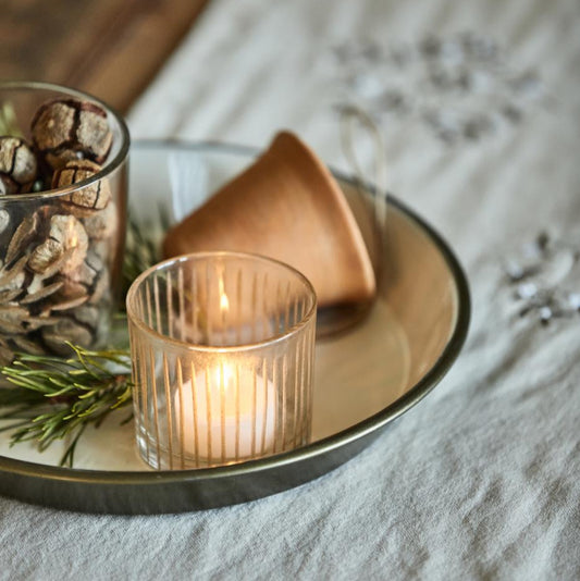 Kerzenhalter Glas für Teelicht mit eingravierten Streifen - Ib Laursen