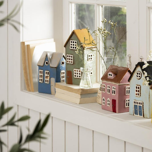 Haus für Teelicht Nyhavn gerundetes Dachfenster rote Tür - Ib Laursen