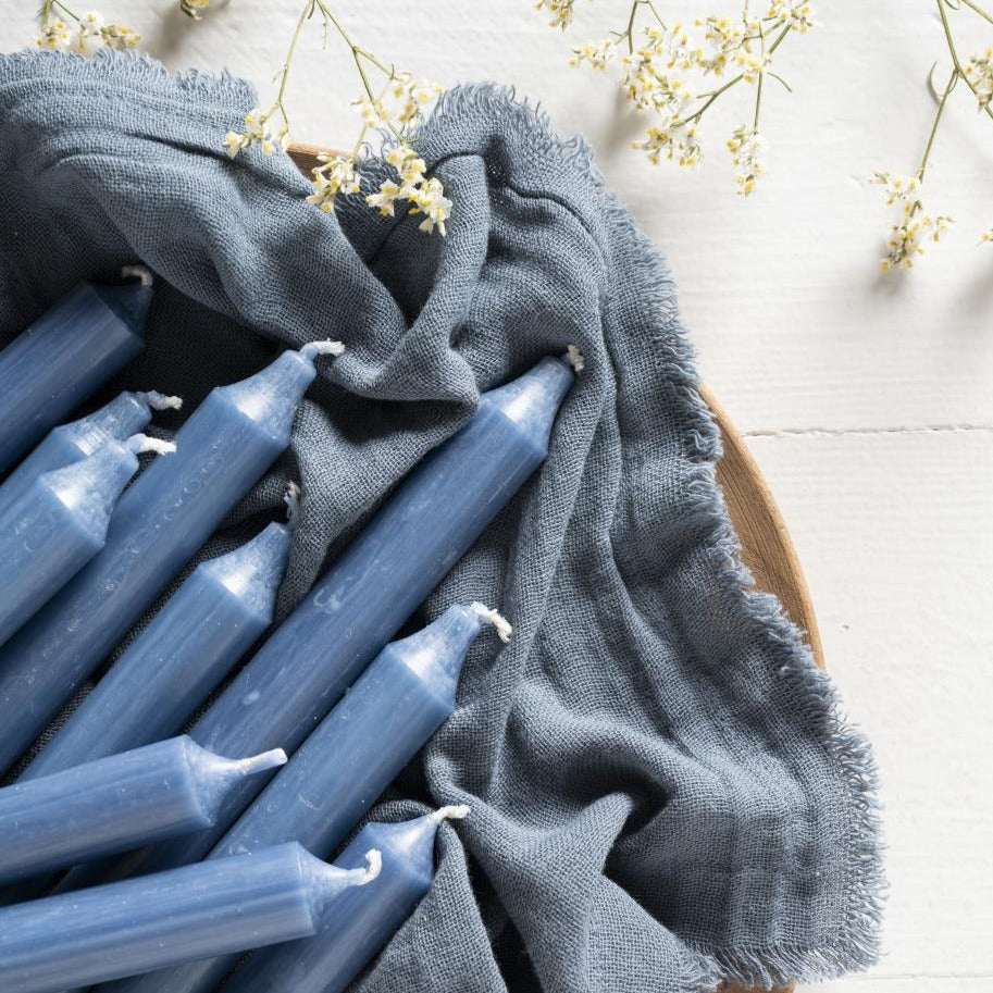 Stabkerze staubig blau rustikal 5er Set