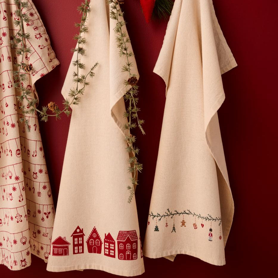 Geschirrtuch Sally natur mit roten Häusern - Ib Laursen