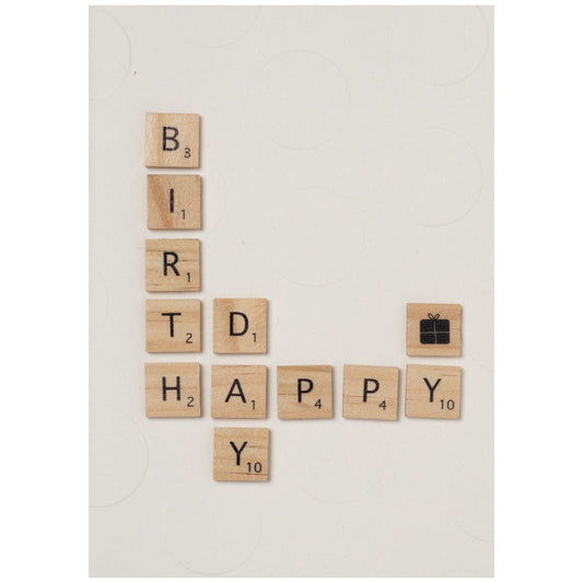 Holzbuchstabenkarte "Happy Birthday" - Räder