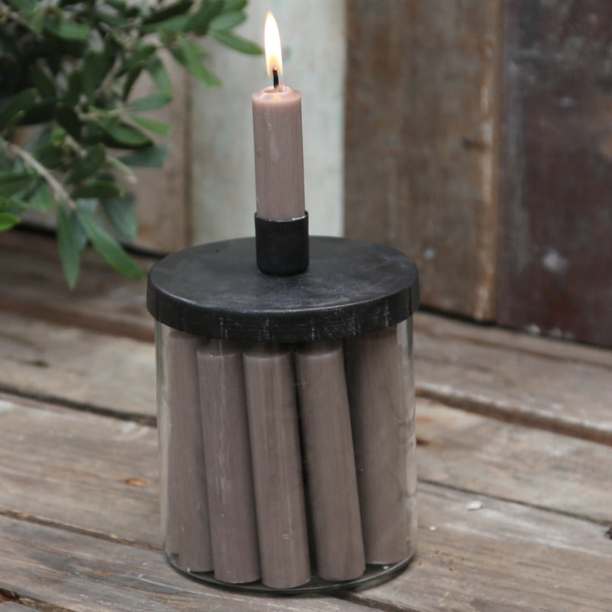 Kerzenhalter für Stabkerze mit Metalldeckel schwarz - Ib Laursen