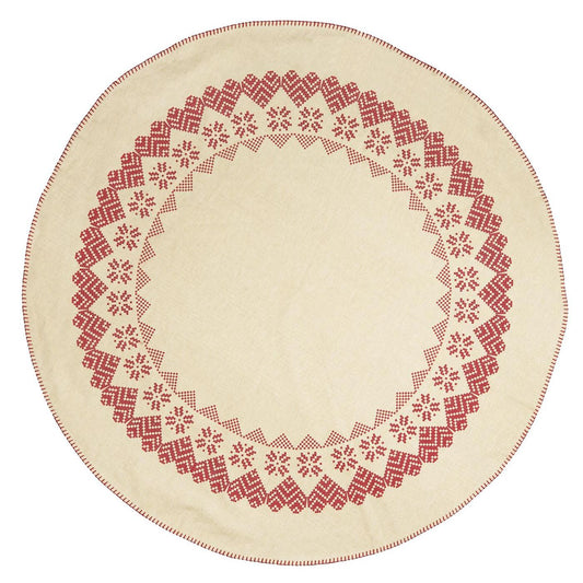 Weihnachtsbaumteppich natur mit rotem Muster und Randstickerei - Ib Laursen