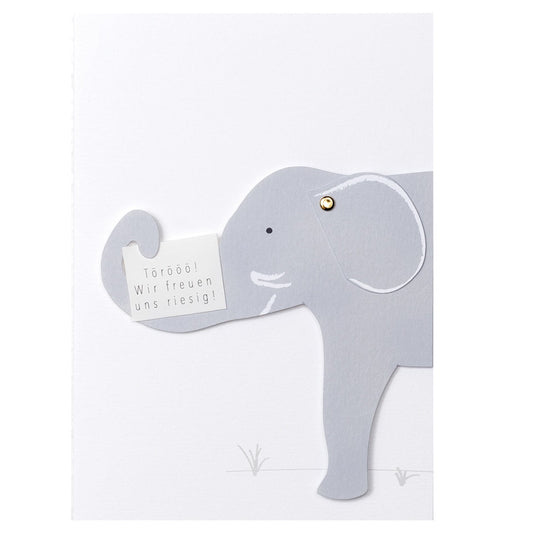 Tierische Babykarte Elefant "Wir freuen uns riesig!" - Räder