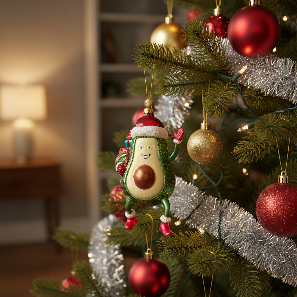 Christbaumkugel "Avocado Santa mit Geschenken" - Weihnachtsland