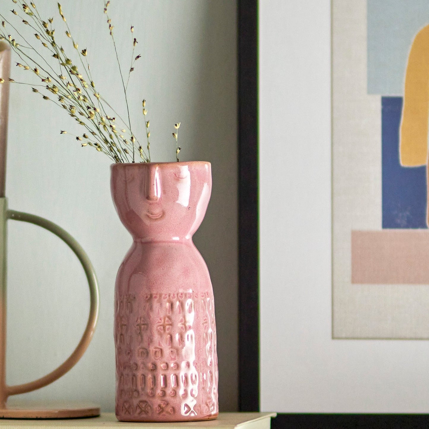 Embla Vase Pink Steingut - Bloomingville