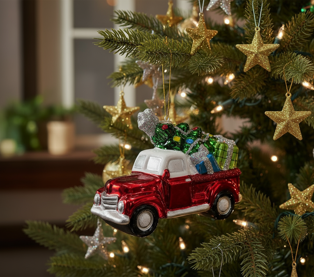 Christbaumkugel "LKW mit Weihnachtsbaum" - Weihnachtsland