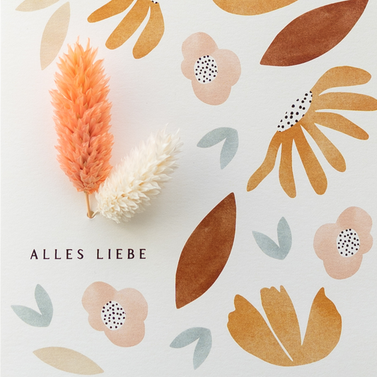 Applikations - Doppelkarte "Alles Liebe" Blüten