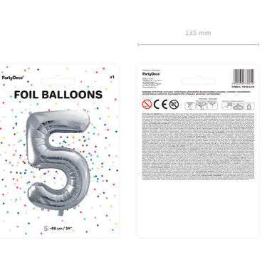 Folienballon Ziffer ''5'' silber