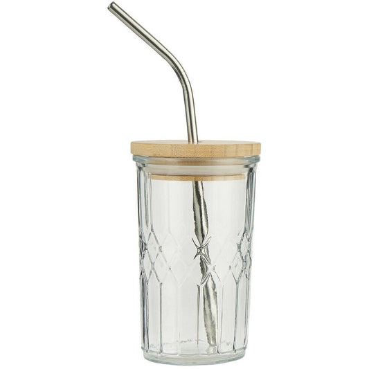 Glas mit Bambusdeckel und Edelstahlstrohhalm - Ib Laursen