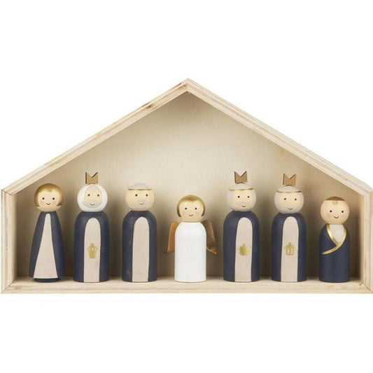 Weihnachtskrippe mit 7 Holzfiguren handbemalt - Ib Laursen