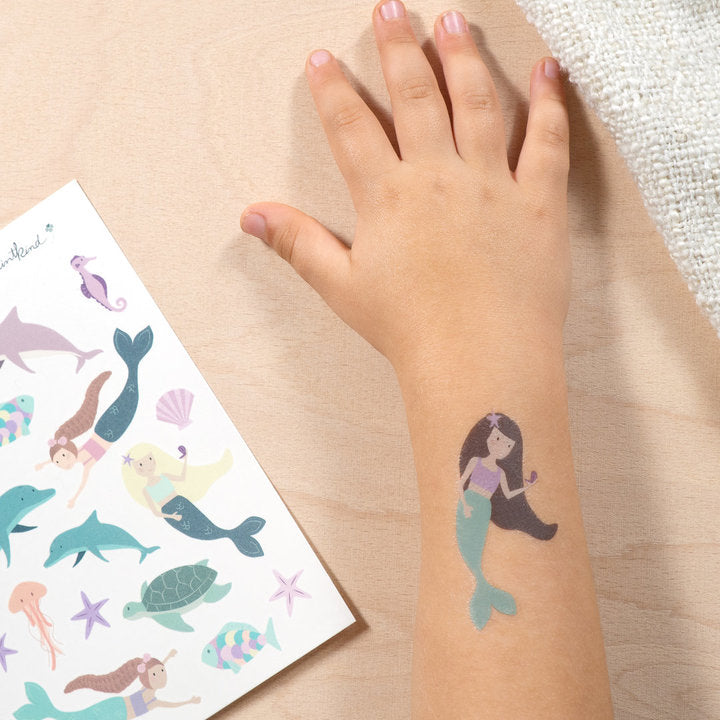 Tattoos für Kinder mit Meerjungfrauen und Unterwasser Motiven - Mintkind