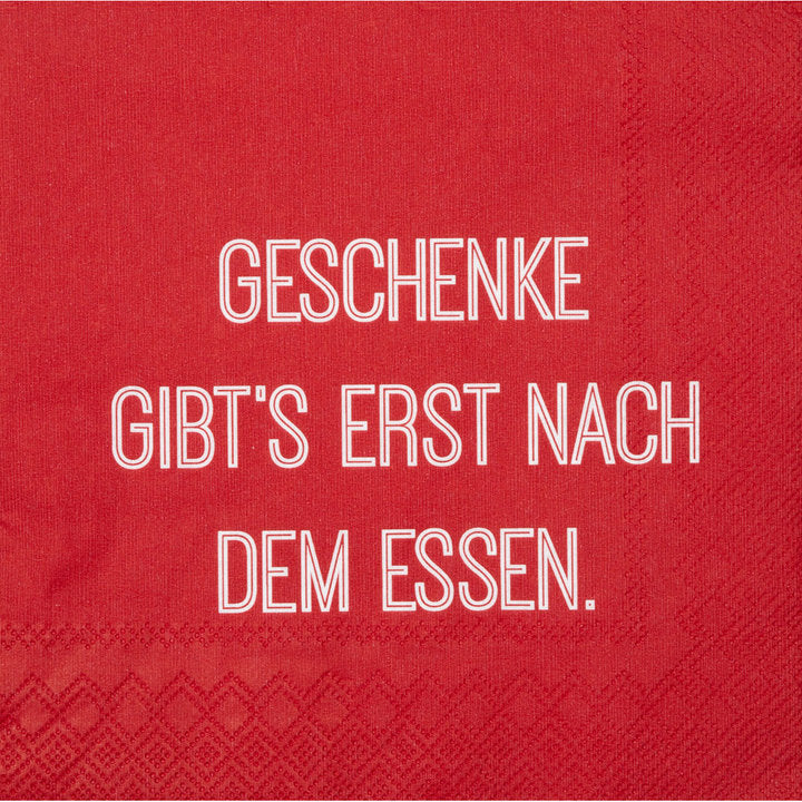 Servietten "Geschenke gibts erst nach dem Essen." - Räder