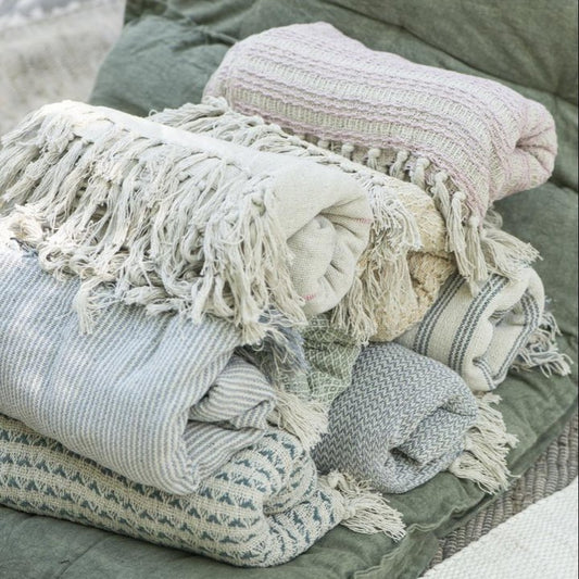 Plaid creme/hellblau Zickzackmuster - Ib Laursen