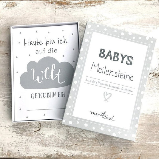 Baby Meilensteinkarten grau/weiß - Mintkind