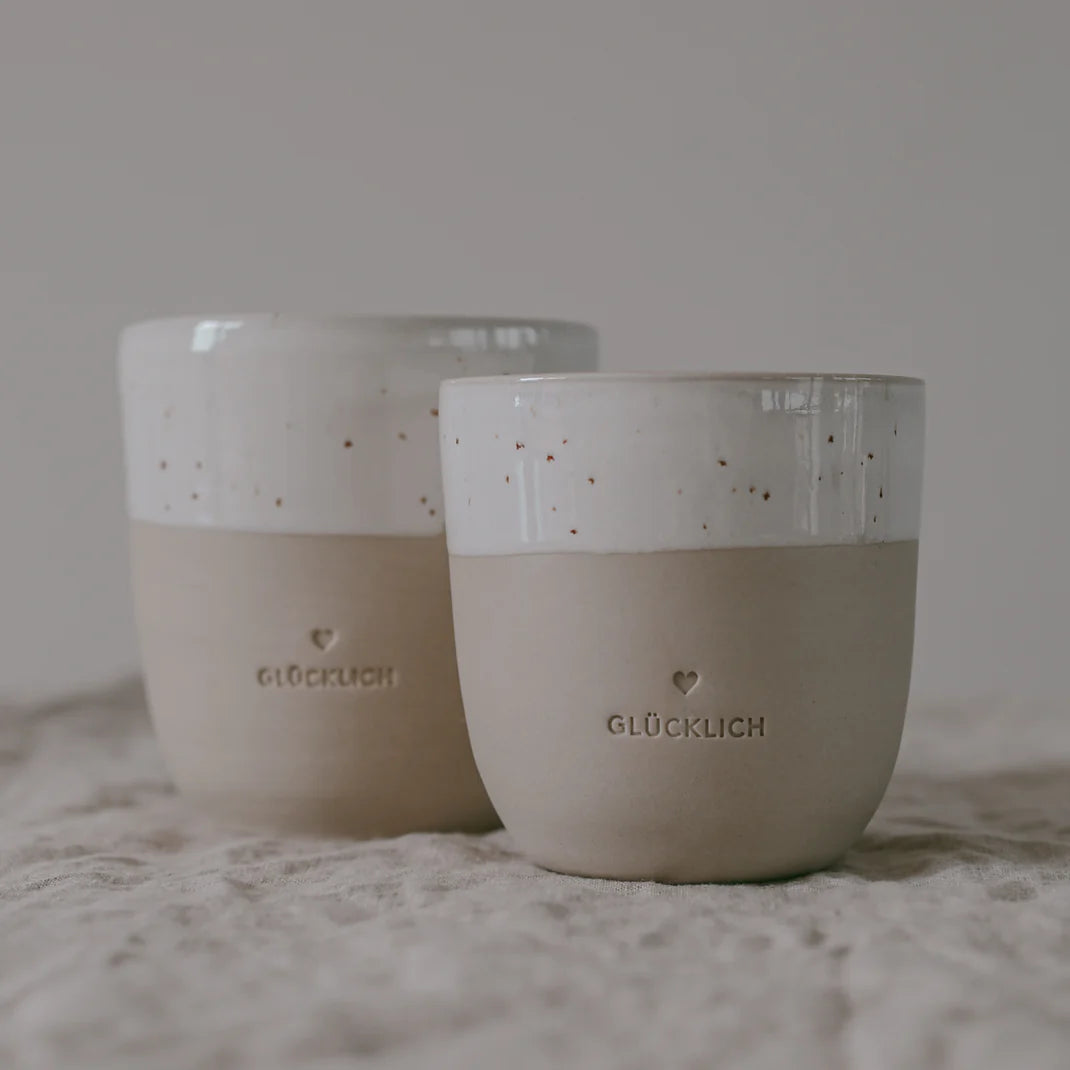 Kleiner Becher "Glücklich" - Eulenschnitt