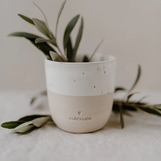 Kleiner Becher "Glücklich" - Eulenschnitt