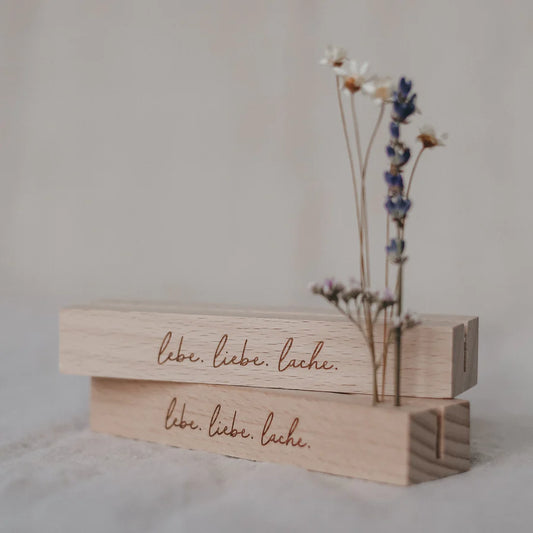 Karten- und Blumenhalter 2er Set "Lebe Liebe Lache" - Eulenschnitt