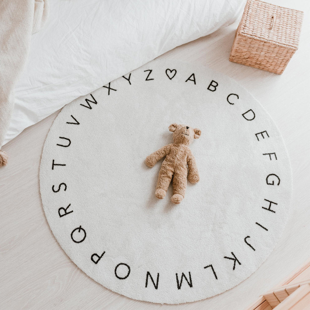 Waschbarer Kinderteppich "ABC" - Eulenschnitt