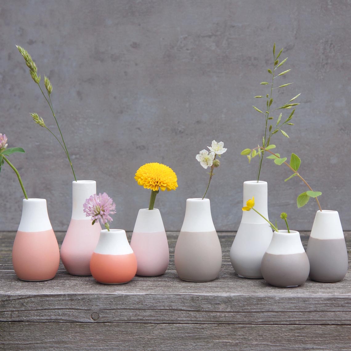 Mini Pastellvasen "Set aus 4" grau - Räder