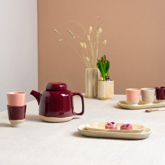Teekanne Rutunda L cer sand mit Glasur in rot 1250 ml - Kinta