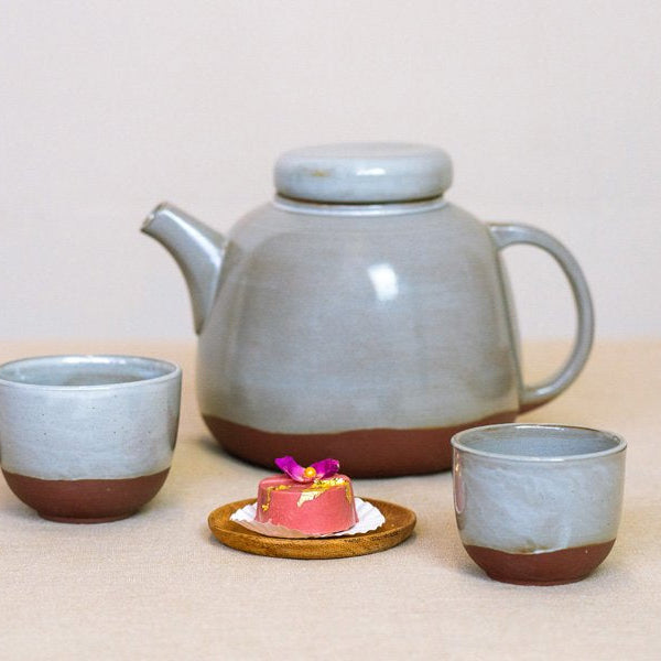 SET Teekanne Soft S cer rot mit grauer Glasur 900ml mit 2 Bechern - Kinta