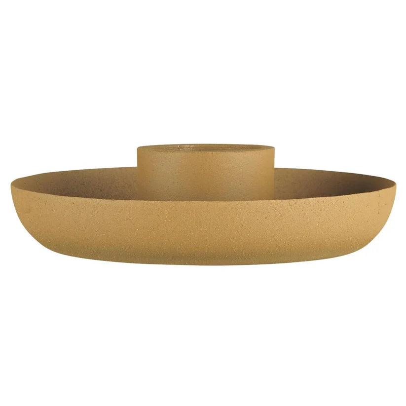 SET Rustikale Kerze XXL weiß und Kerzenhalter mustard - Ib Laursen