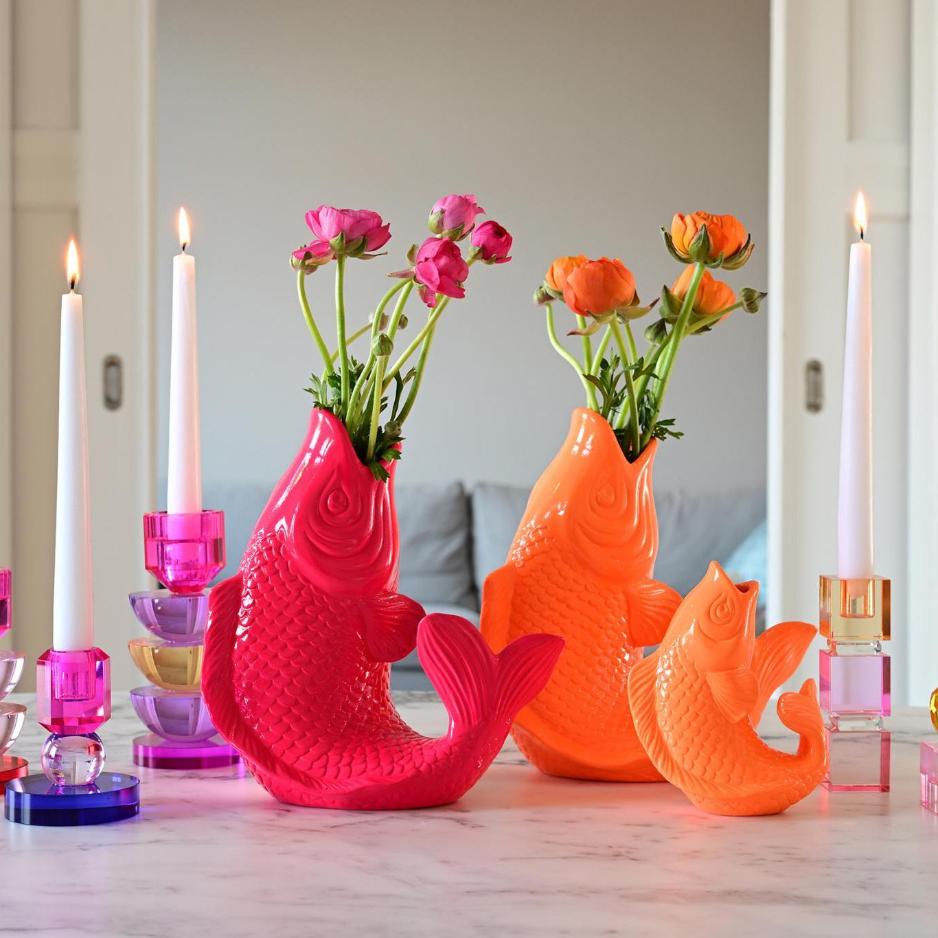 Mamsell Koi Fisch Vase neon pink groß - Giftcompany
