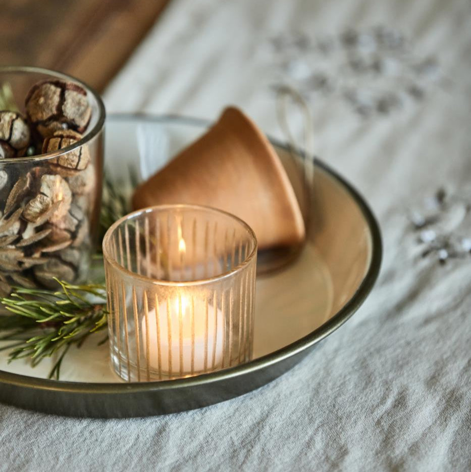 Kerzenhalter Glas für Teelicht mit eingravierten Streifen - Ib Laursen