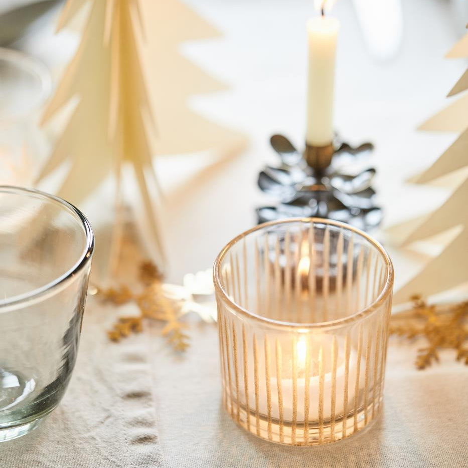 Kerzenhalter Glas für Teelicht mit eingravierten Streifen - Ib Laursen