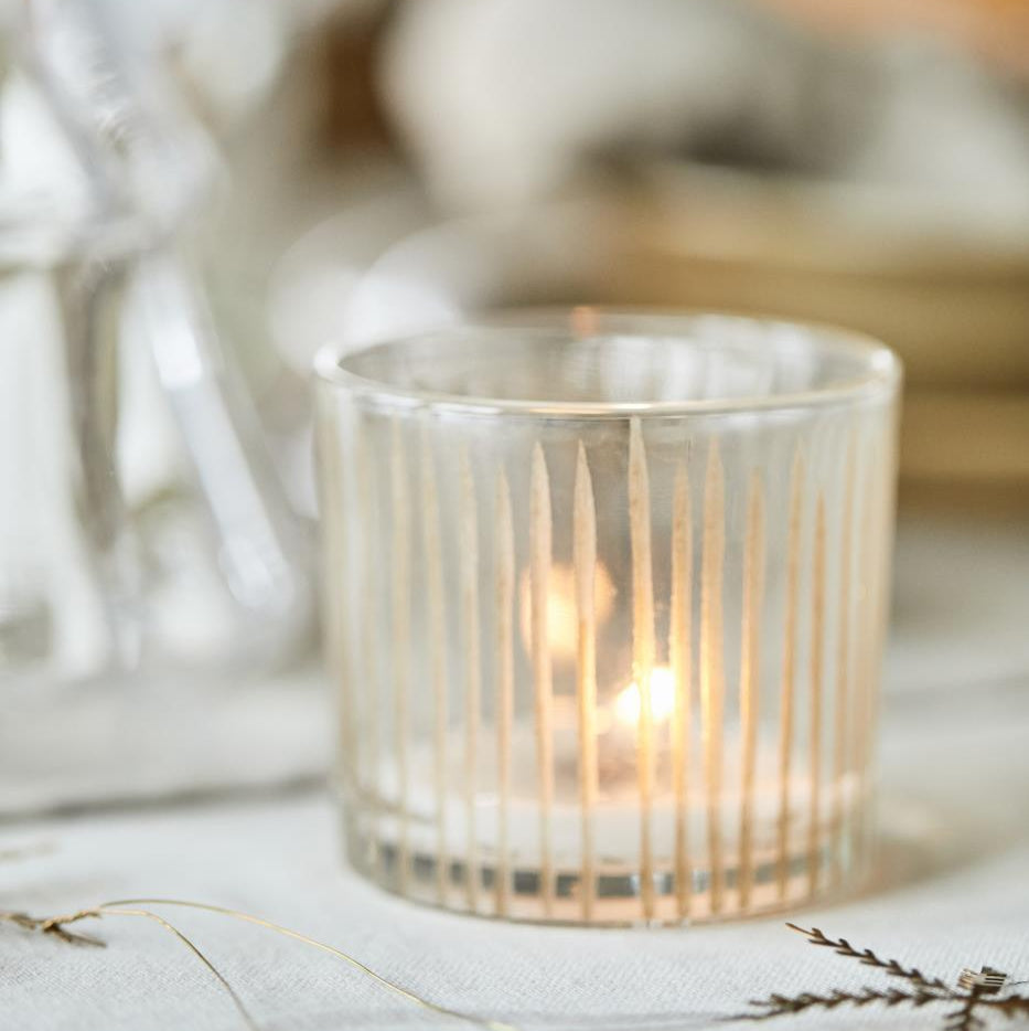 Kerzenhalter Glas für Teelicht mit eingravierten Streifen - Ib Laursen