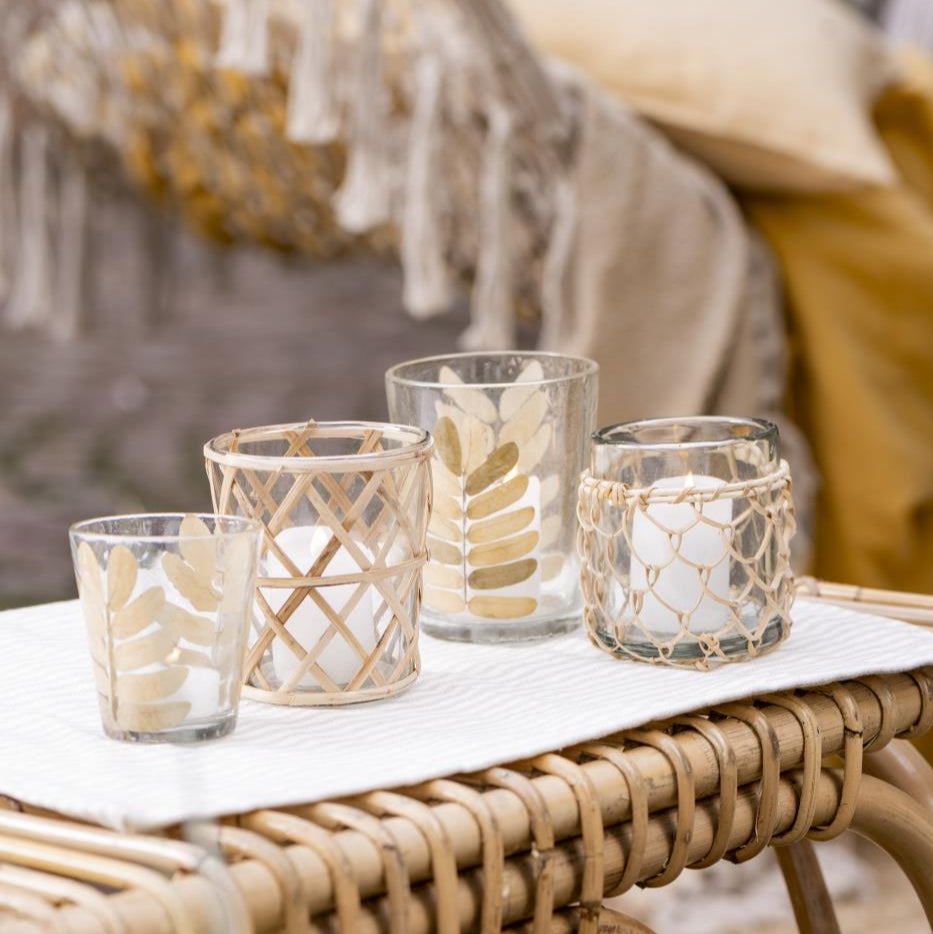 Kerzenhalter für Teelicht mit Blätter im Glas mundgeblasen - Ib Laursen
