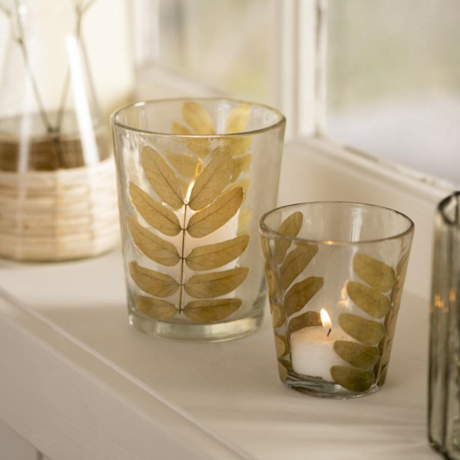 Kerzenhalter für Teelicht mit Blätter im Glas mundgeblasen - Ib Laursen