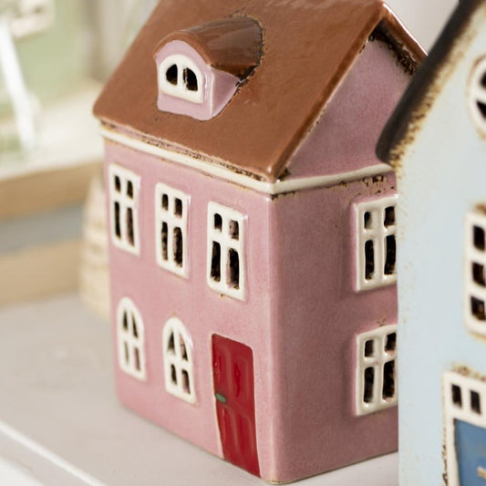 Haus für Teelicht Nyhavn gerundetes Dachfenster rote Tür - Ib Laursen