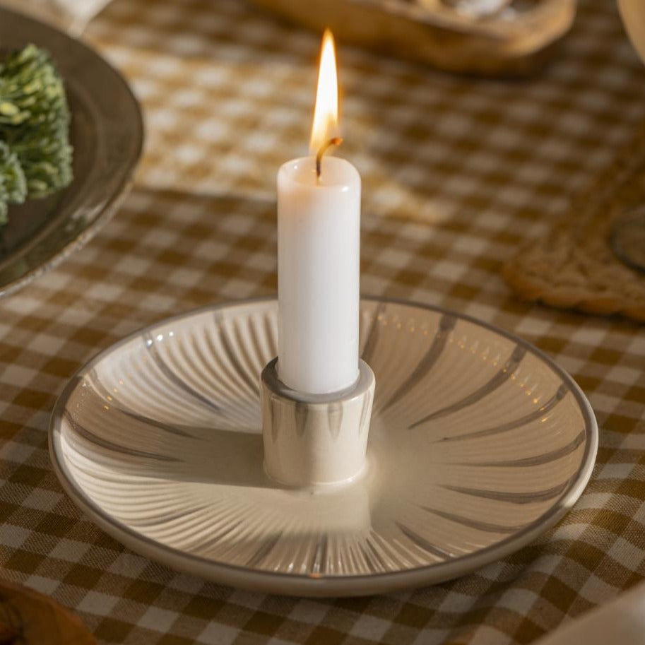 Kerzenhalter für Stabkerze graue handgemalte Streifen - Ib Laursen