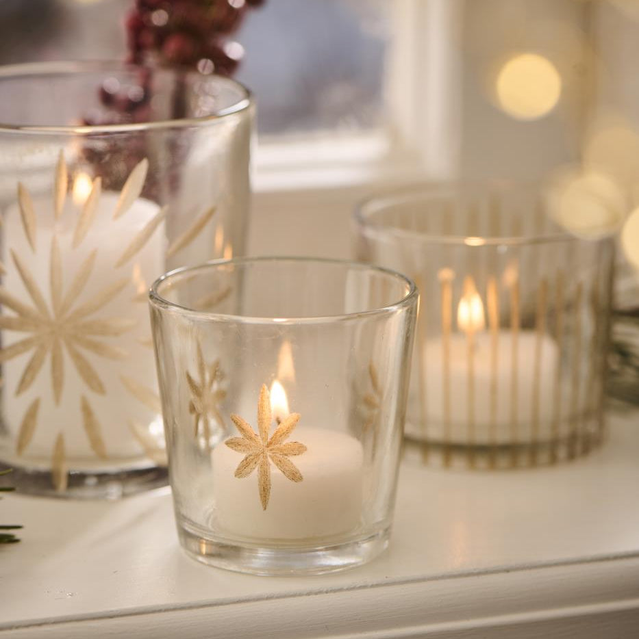 Kerzenhalter Glas für Teelicht mit eingravierten Streifen - Ib Laursen