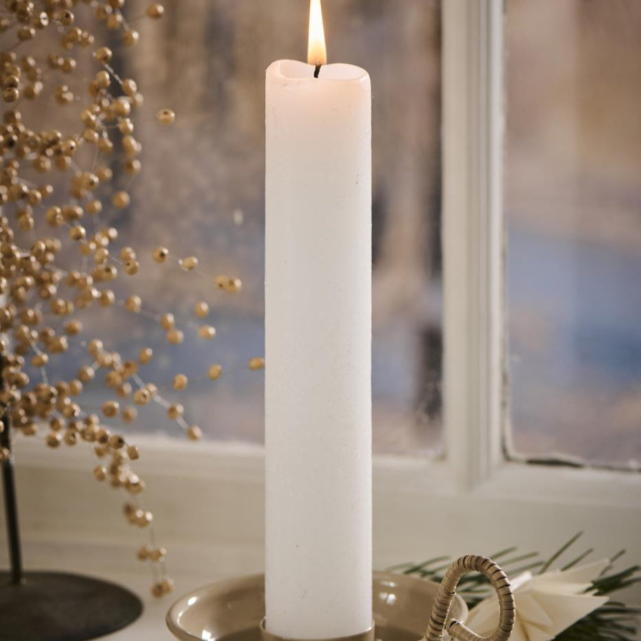 SET Rustikale Kerze XXL weiß und Kerzenhalter mustard - Ib Laursen