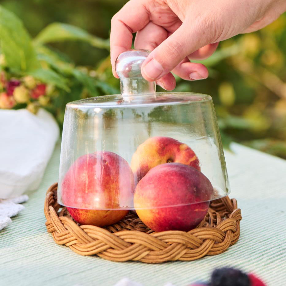 Glasglocke mit Rattanboden mundgeblasen - Ib Laursen