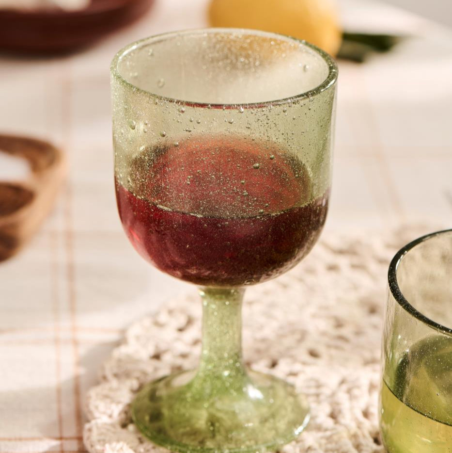 Weinglas Vercelli grün mit Bläschen 2 Stück - Ib Laursen