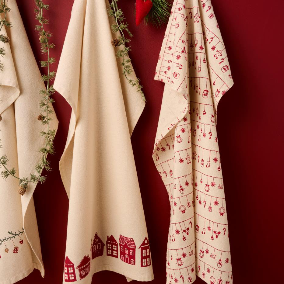 Geschirrtuch Sally natur mit roten Häusern - Ib Laursen