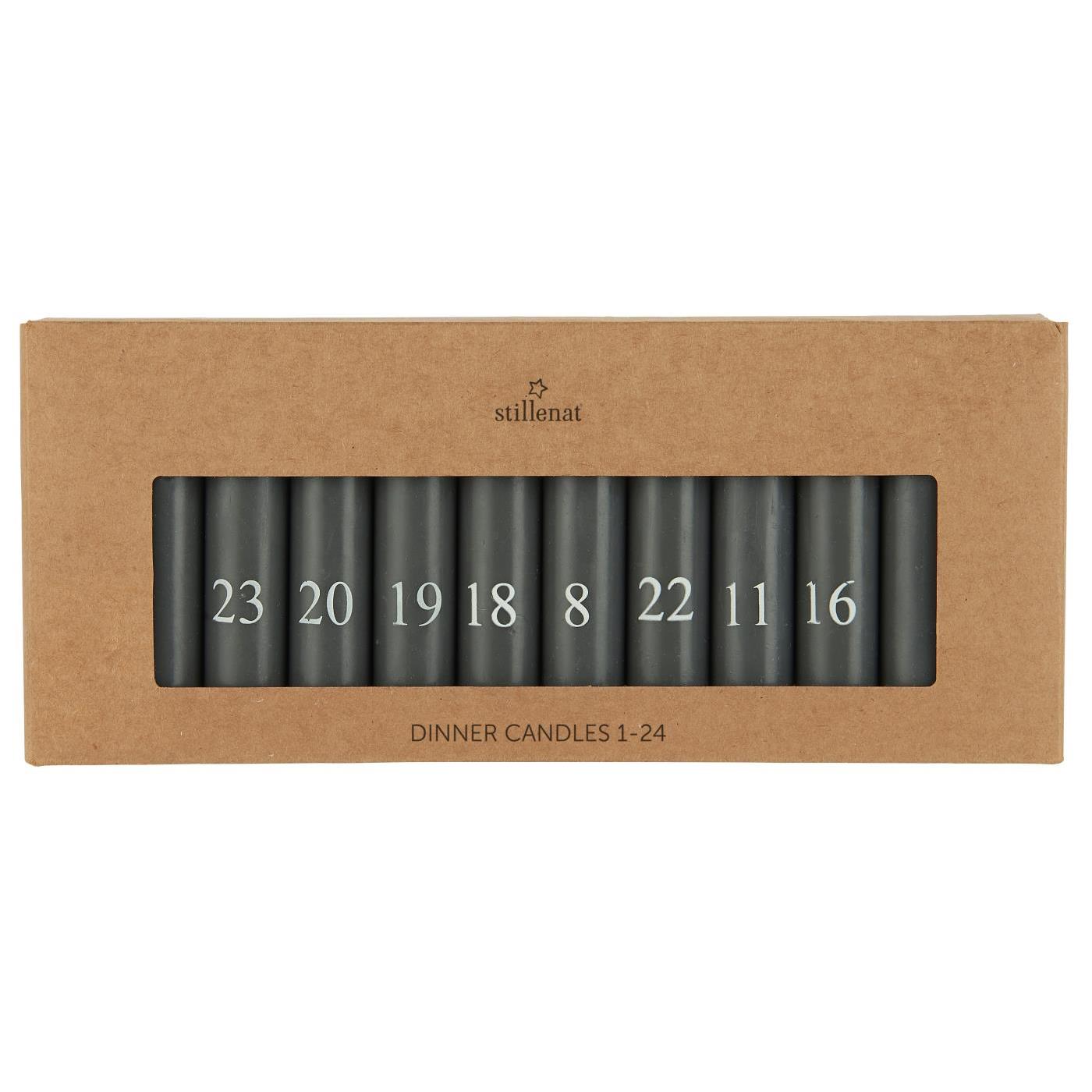 Stabkerzen 1-24 dunkelgrau mit weißen Zahlen - Ib Laursen