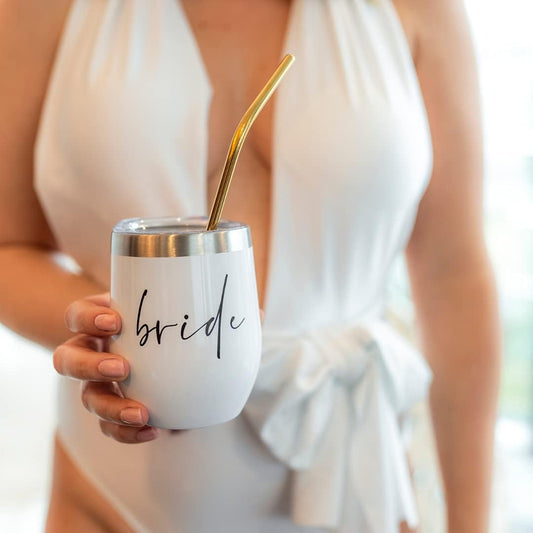 Weinbecher mit Aufschrift "Bride"