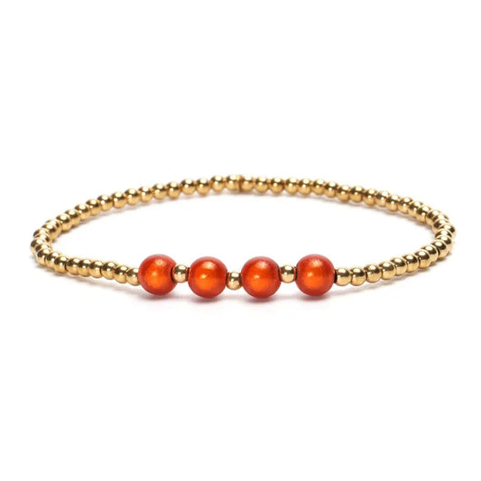 LizzyMae Armband Edelstahl - Gold - 4 Perlen Orange - Lot83