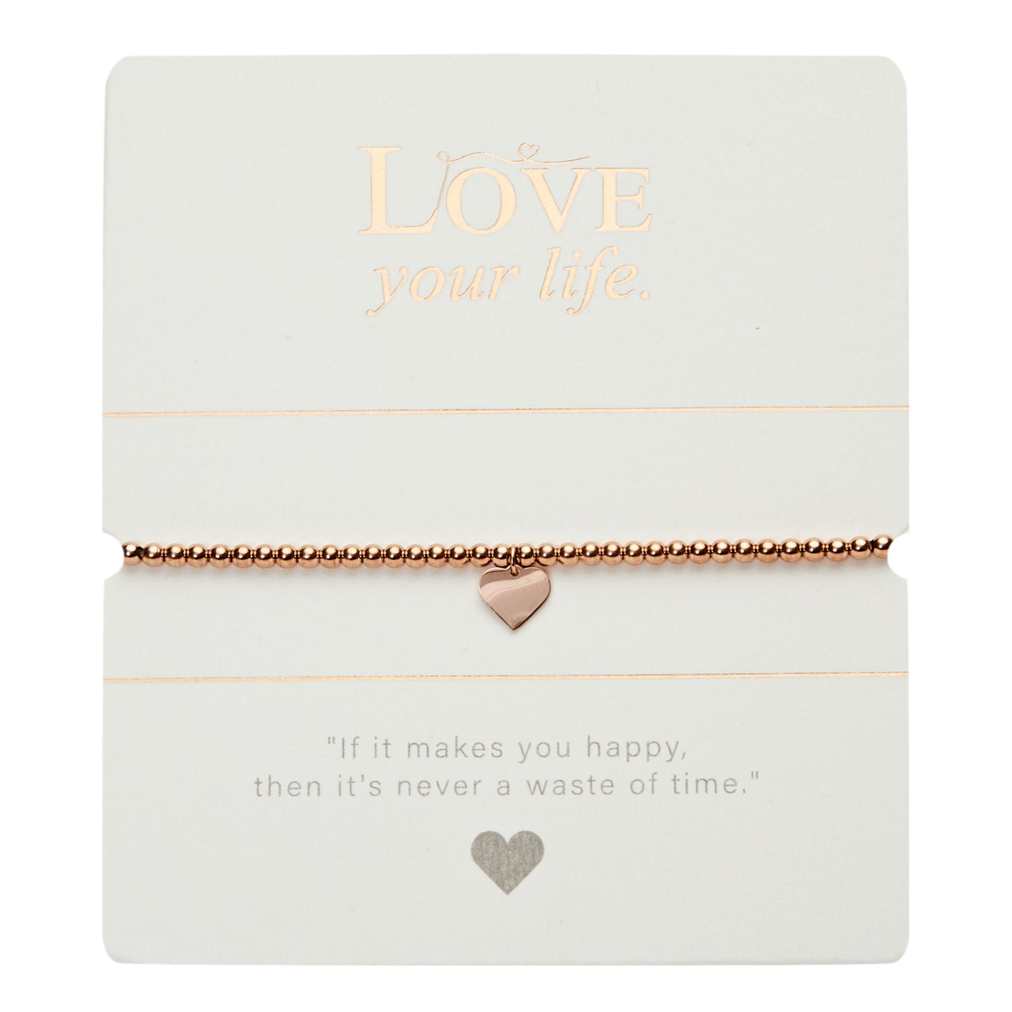 Kugelarmband - "Love your life" - rosévergoldet - Herz