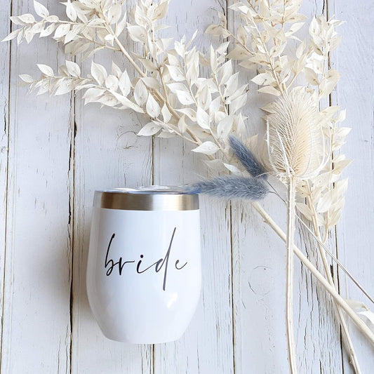 Weinbecher mit Aufschrift "Bride"