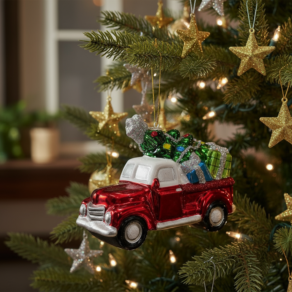 Christbaumkugel "LKW mit Weihnachtsbaum" - Weihnachtsland