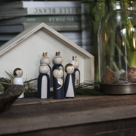 Weihnachtskrippe mit 7 Holzfiguren handbemalt - Ib Laursen