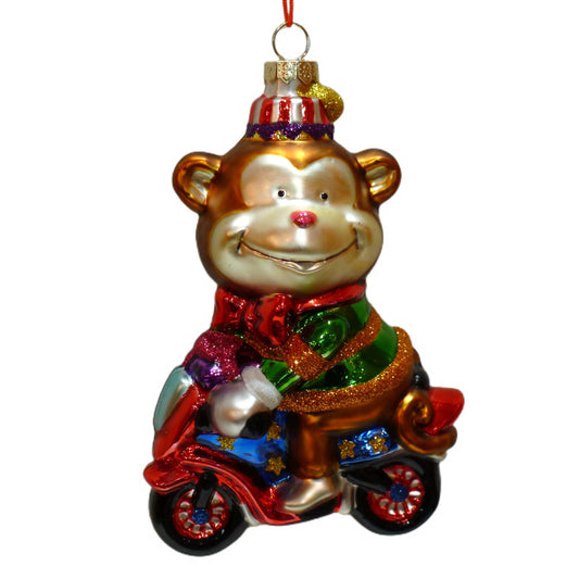 Christbaumkugel "Zirkusaffe auf Motorrad" - Weihnachtsland