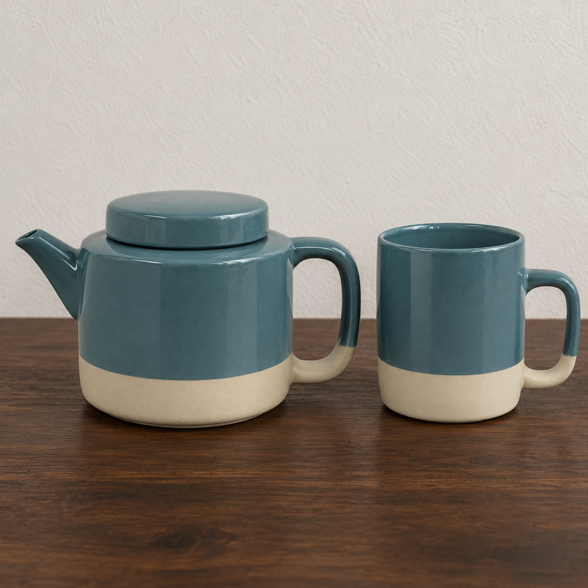 Teekanne L Cer und Cup Cyl L 2 Stk blau - Kinta