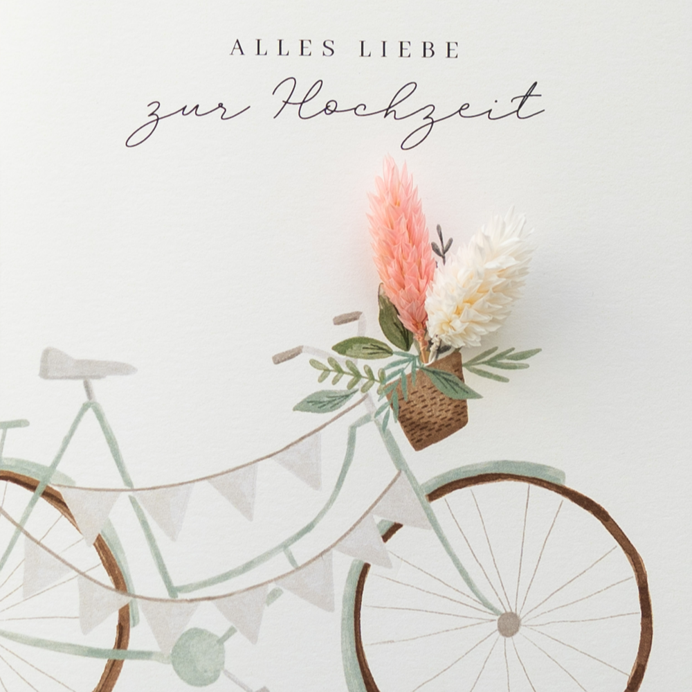 Applikations - Doppelkarte "Alles Liebe zur Hochzeit" Fahrrad